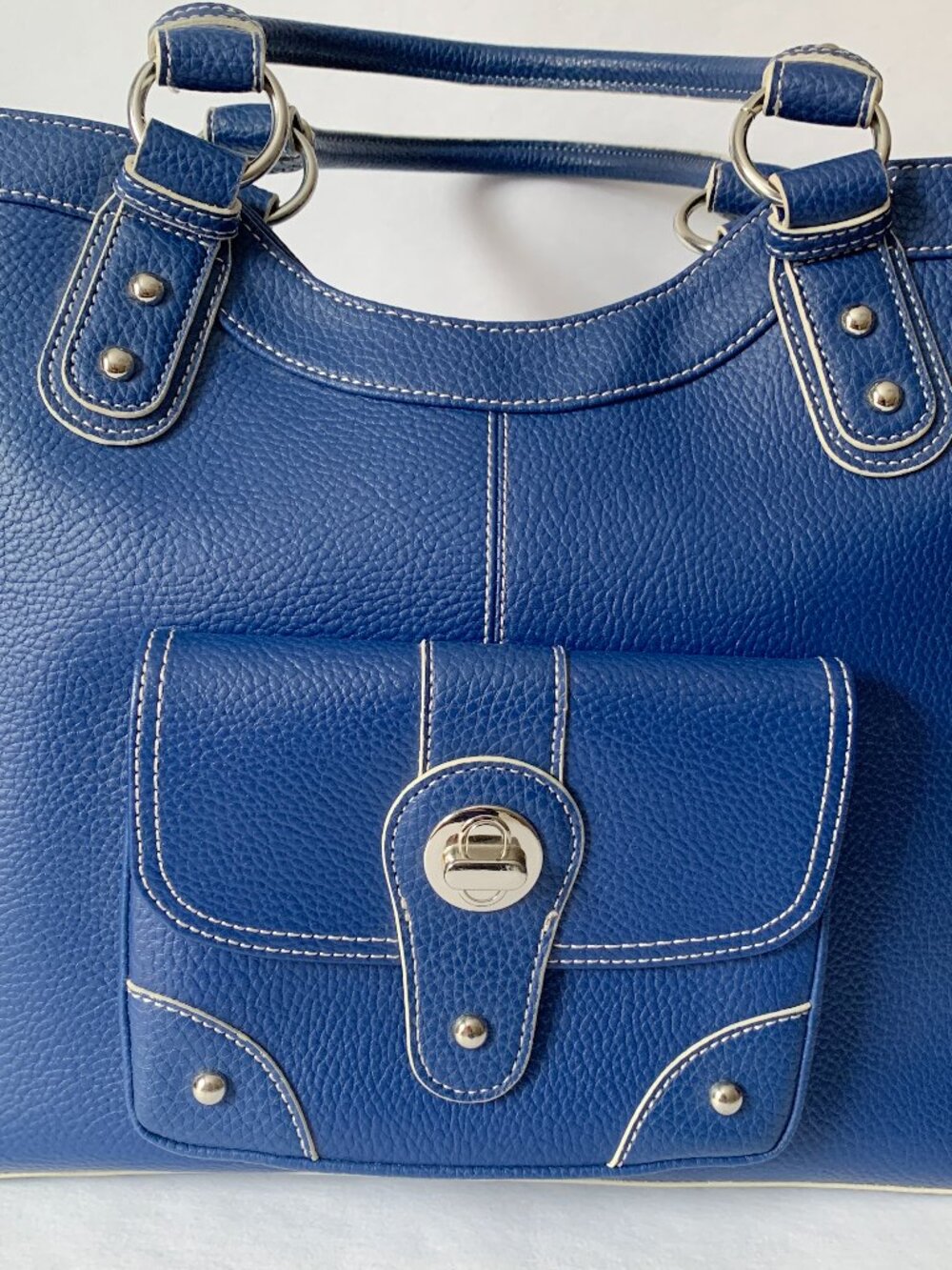 Wilsons Leather Satchel Handbag | Royal Blue | Leopard Print Lining